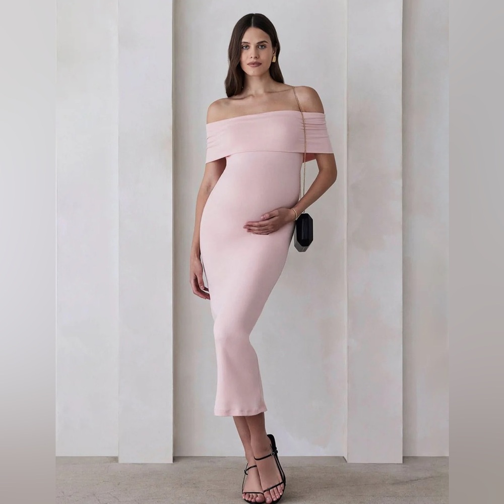 NWT Bumpsuit Bianca Dusty Pink Off the Shoulder Maternity Dress XL Baby Shower